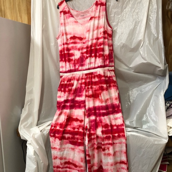 Red and Pink Tie-Dye Jumpsuitby Cuddle Duds. Size large - Picture 1 of 6